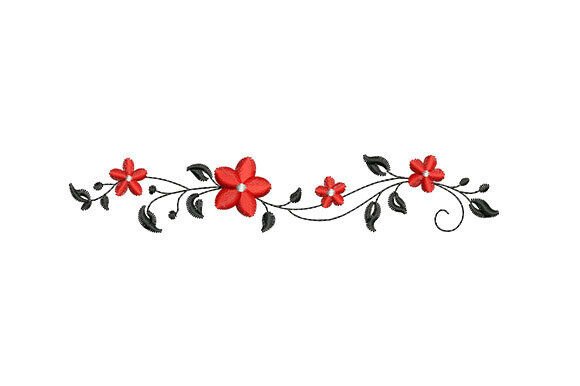 Download Red Flower Vine Embroidery - Embroidery Collection